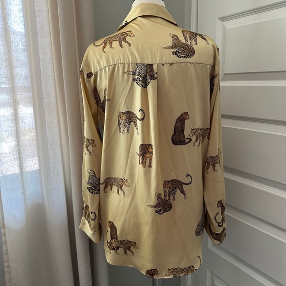 Zara Cheetah Button Down Satin Top - Picture 5 of 6